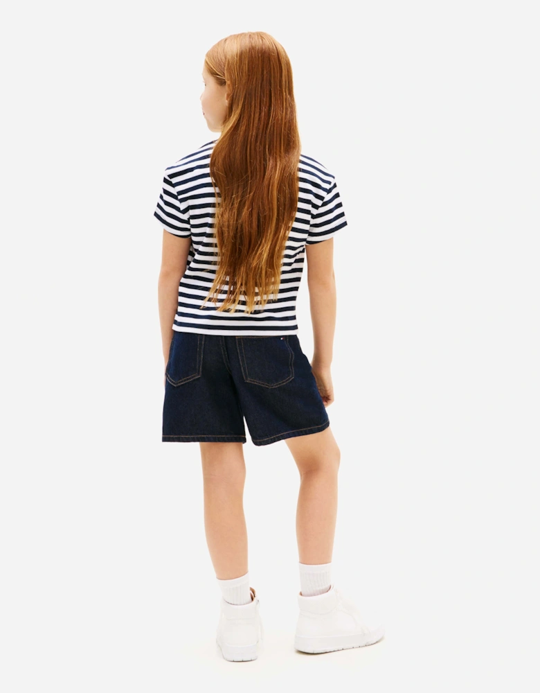 Tommy Hilfiger Girls Striped Cotton T-Shirt in Navy