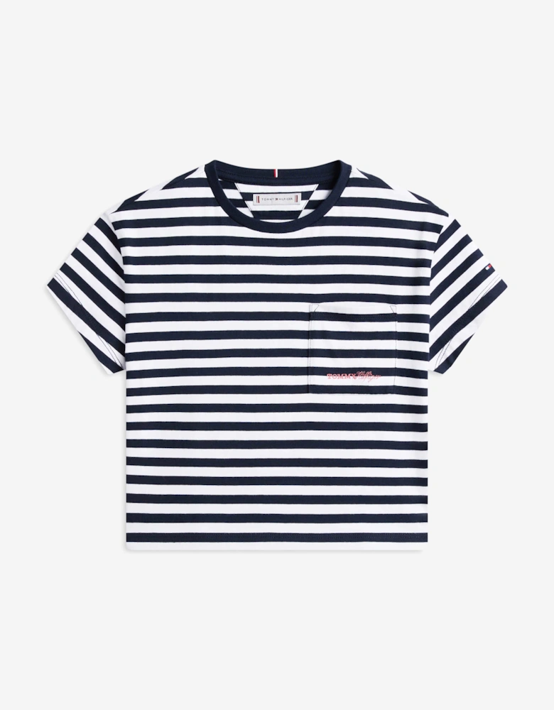Tommy Hilfiger Girls Striped Cotton T-Shirt in Navy