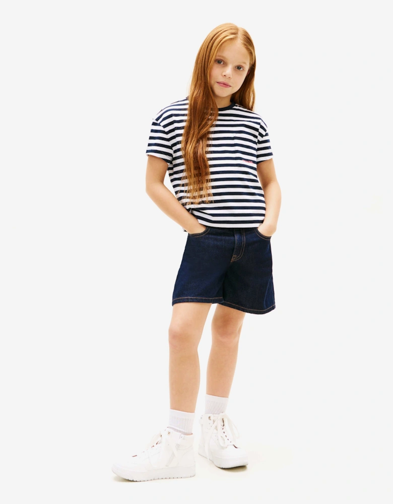 Tommy Hilfiger Girls Striped Cotton T-Shirt in Navy