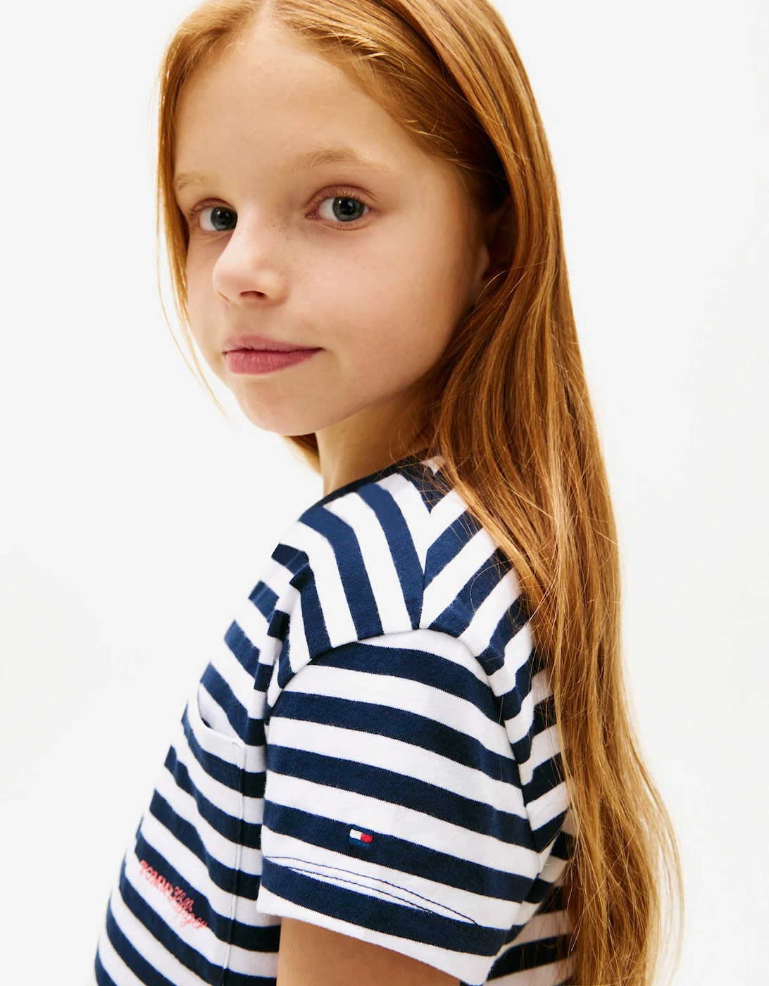Tommy Hilfiger Girls Striped Cotton T-Shirt in Navy