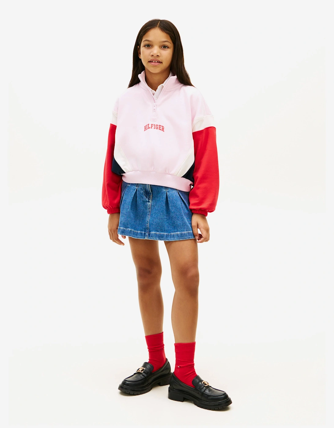 Tommy Hilfiger Girls Varsity Half Zip Sweatshirt in Pink