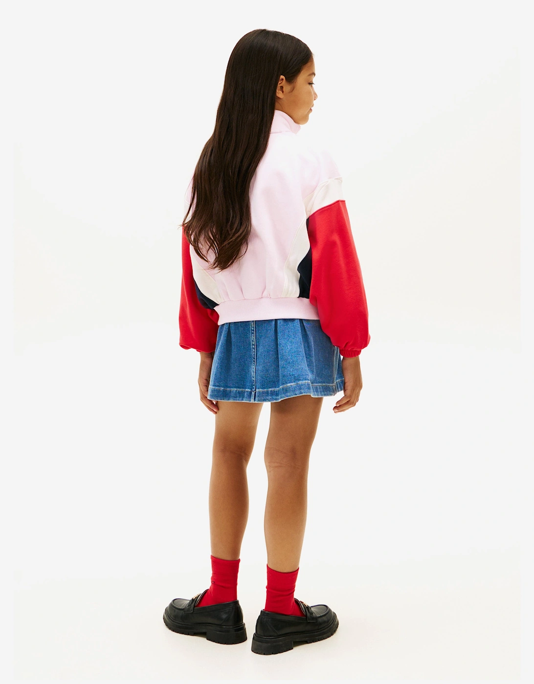 Tommy Hilfiger Girls Varsity Half Zip Sweatshirt in Pink