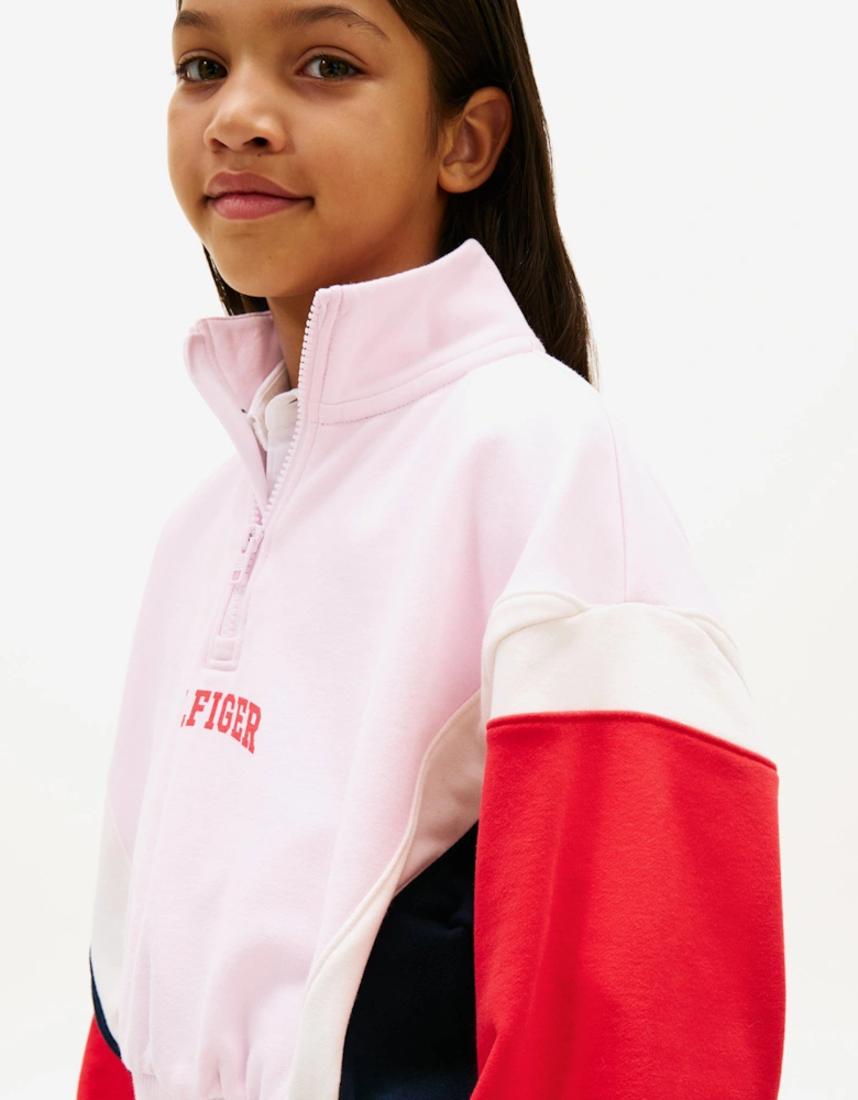 Tommy Hilfiger Girls Varsity Half Zip Sweatshirt in Pink