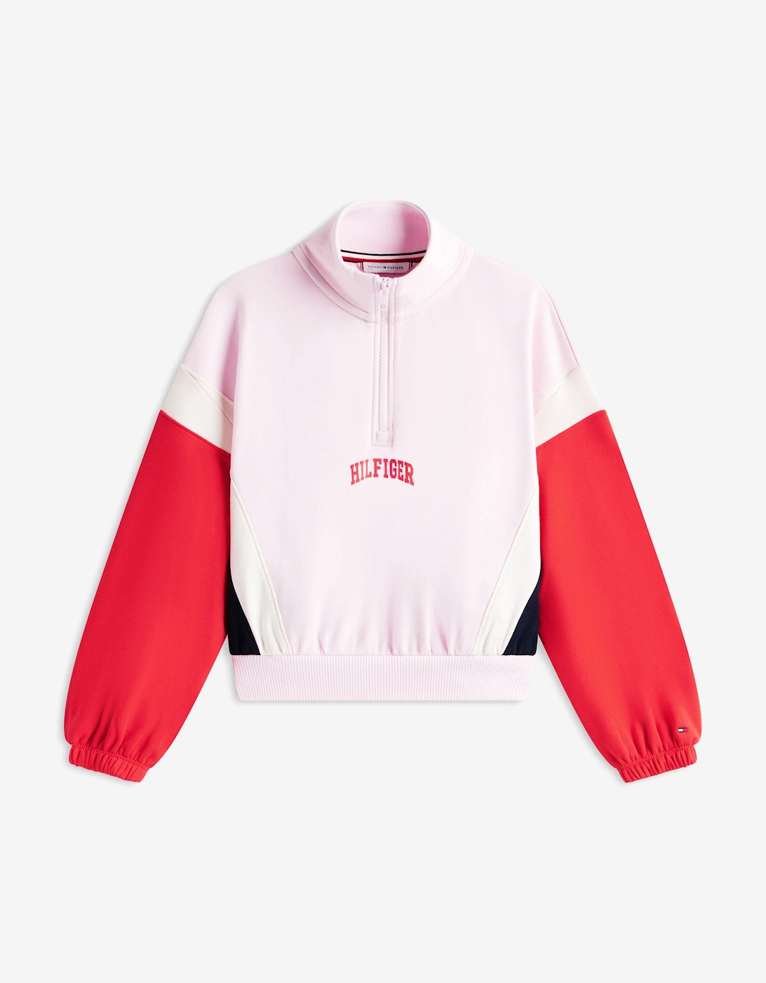 Tommy Hilfiger Girls Varsity Half Zip Sweatshirt in Pink, 6 of 5