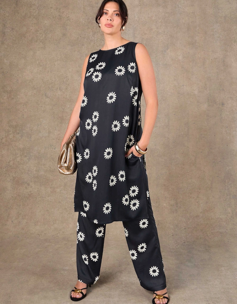 Black Floral Print Side Split Tunic
