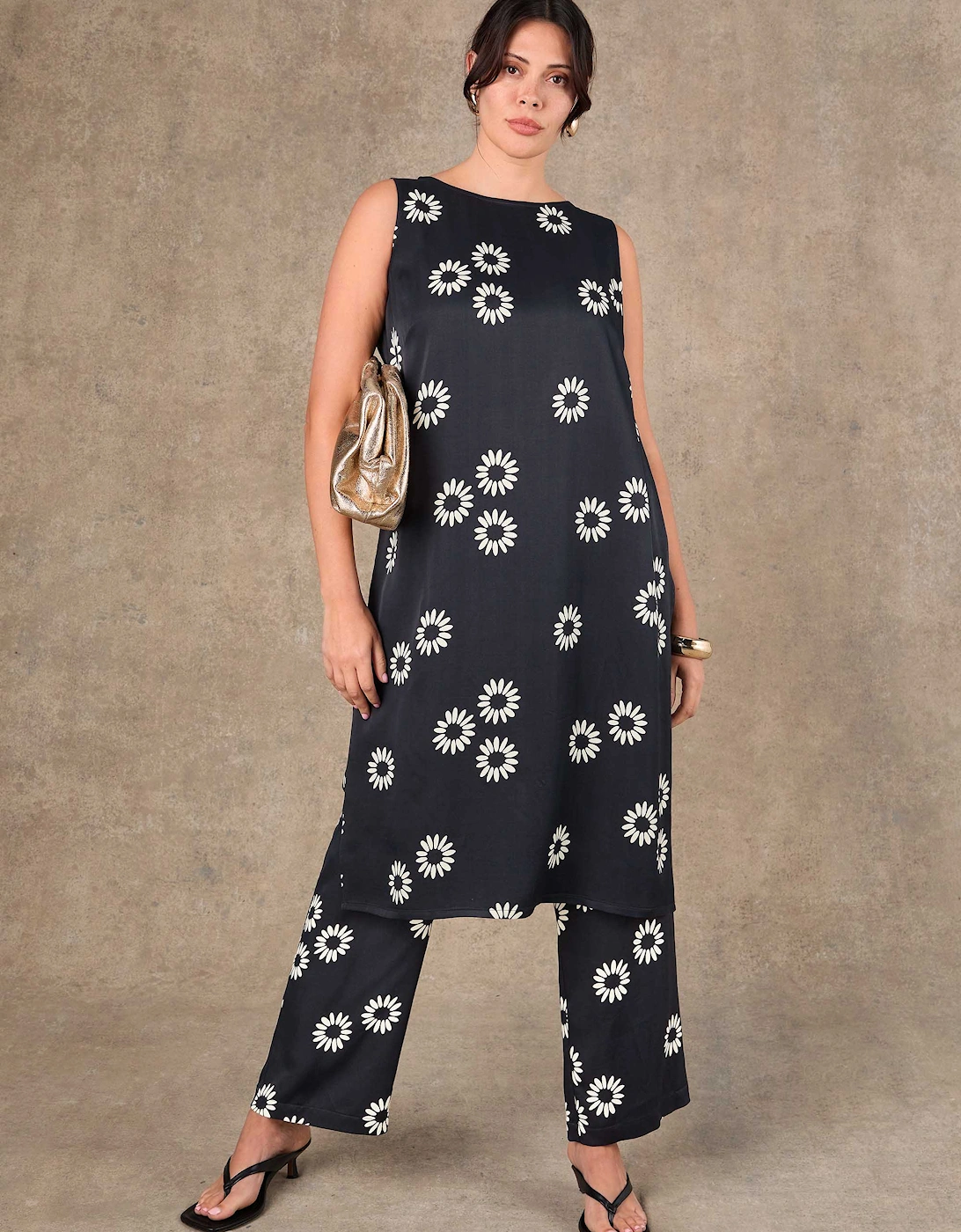 Black Floral Print Side Split Tunic