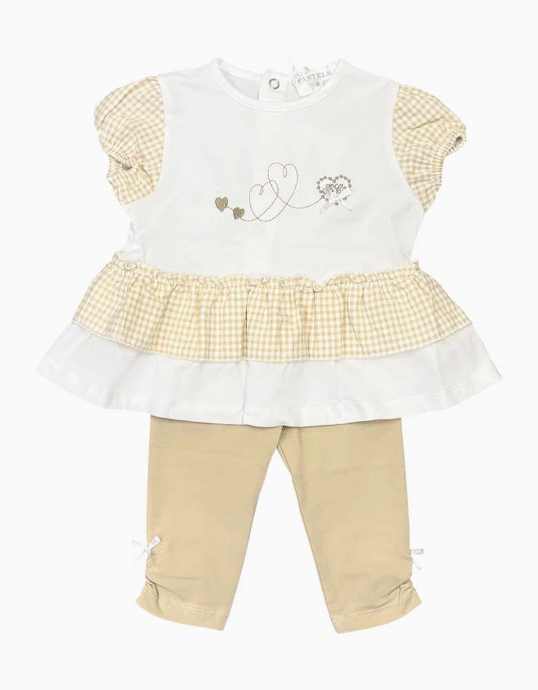 Girls Beige Gingham Legging Set