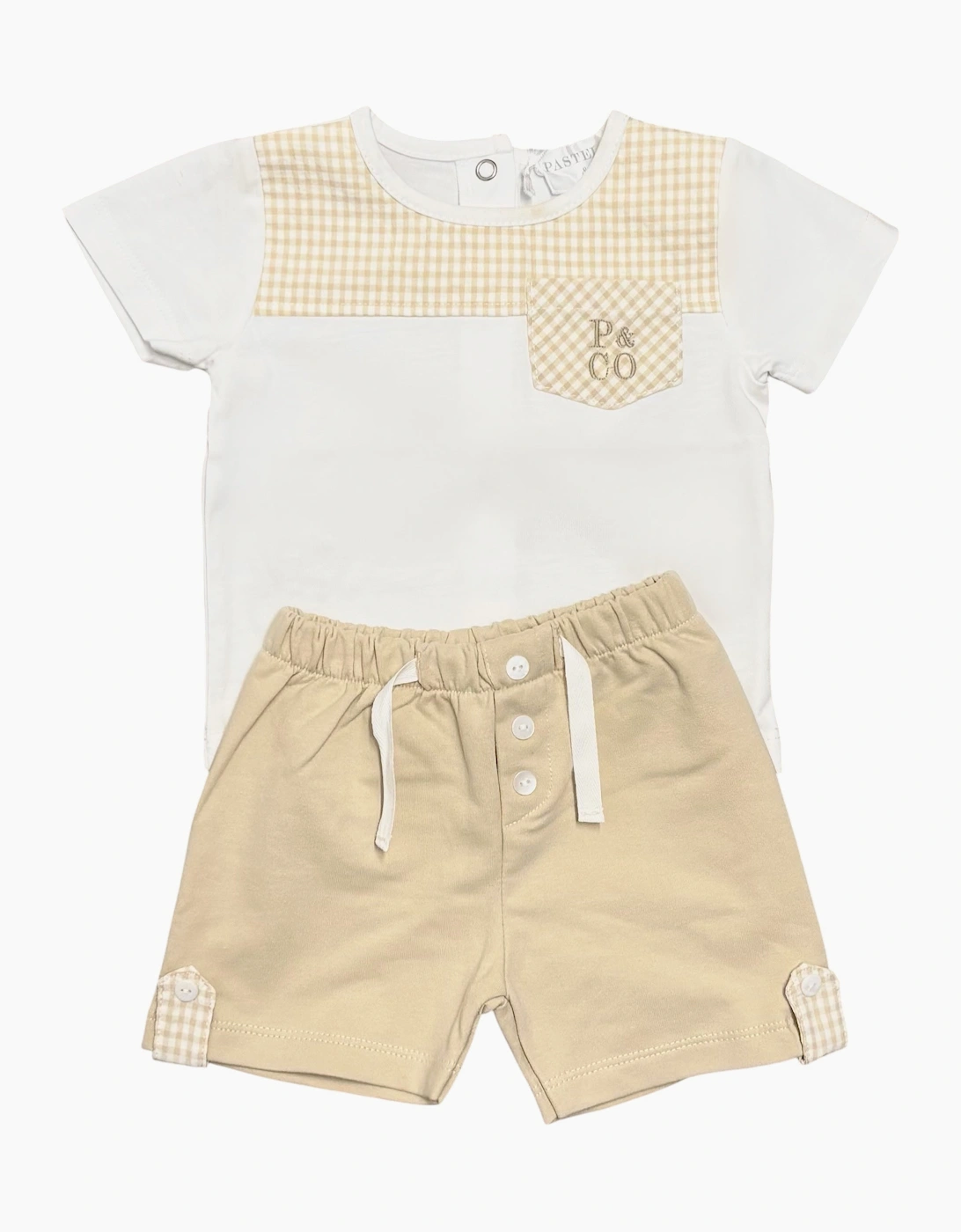 Boys Beige Gingham Short Set