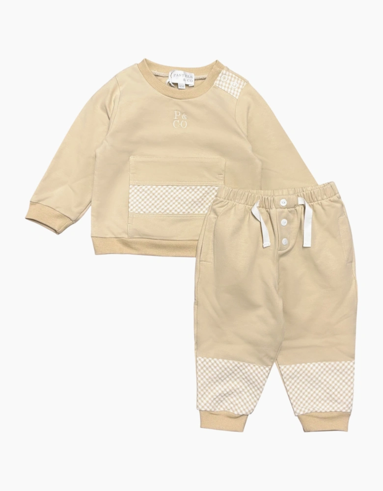 Boys Beige Gingham Tracksuit