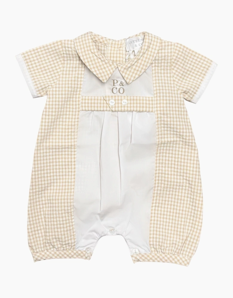 Boys Beige Gingham Romper