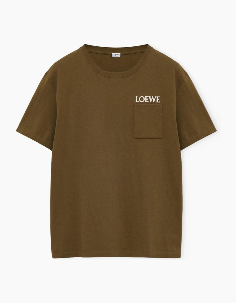 Loewe Pocket Embroidered Logo T-Shirt in Khaki Green