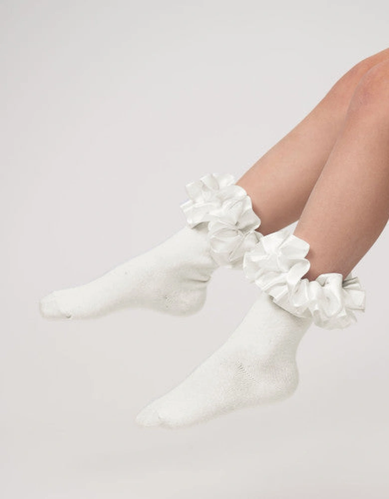 Girls Ivory Ribbon Frill Ankle Socks