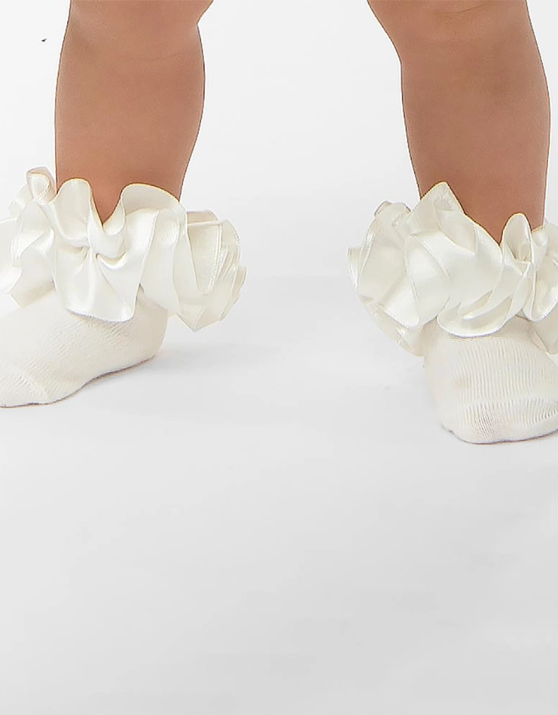 Girls Ivory Ribbon Frill Ankle Socks