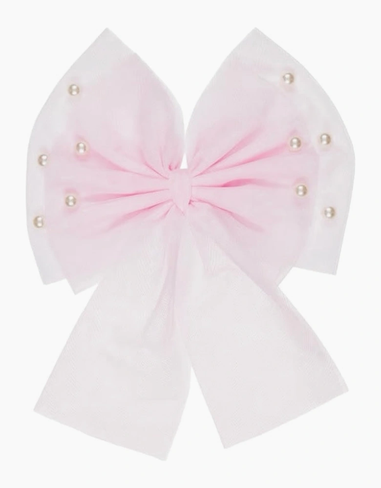 Girls Pale Pink Tulle Hair Bow Clip