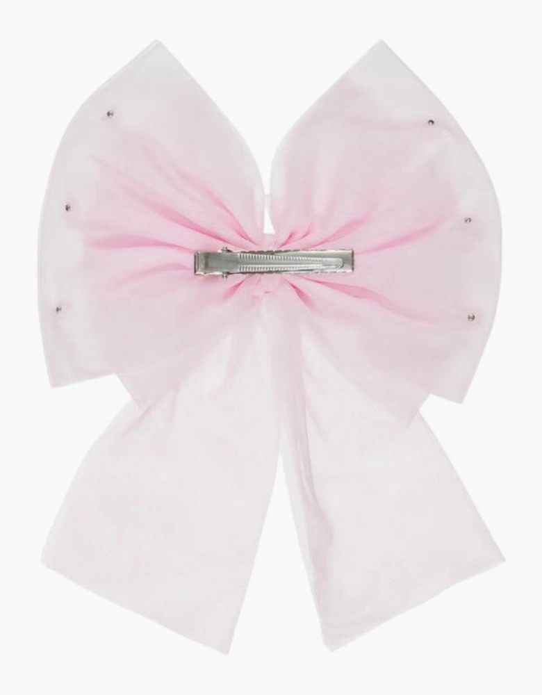 Girls Pale Pink Tulle Hair Bow Clip