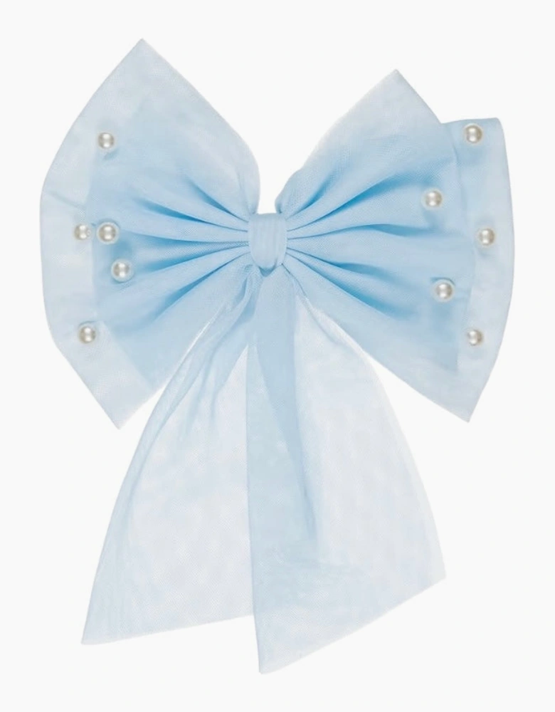 Girls Pale Blue Tulle Hair Bow Clip