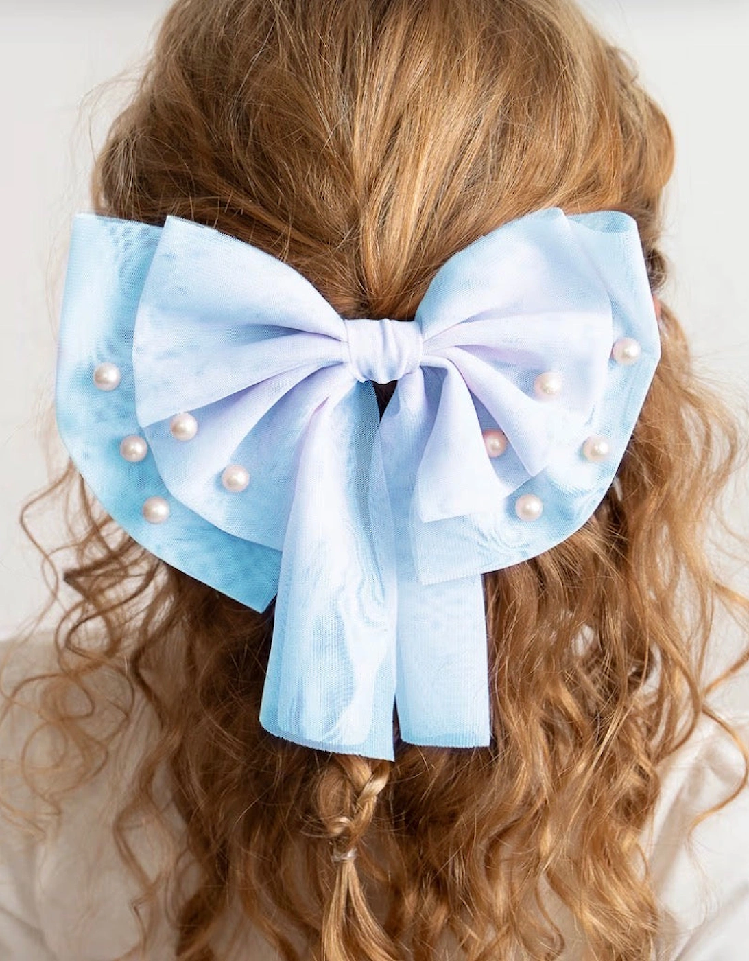 Girls Pale Blue Tulle Hair Bow Clip