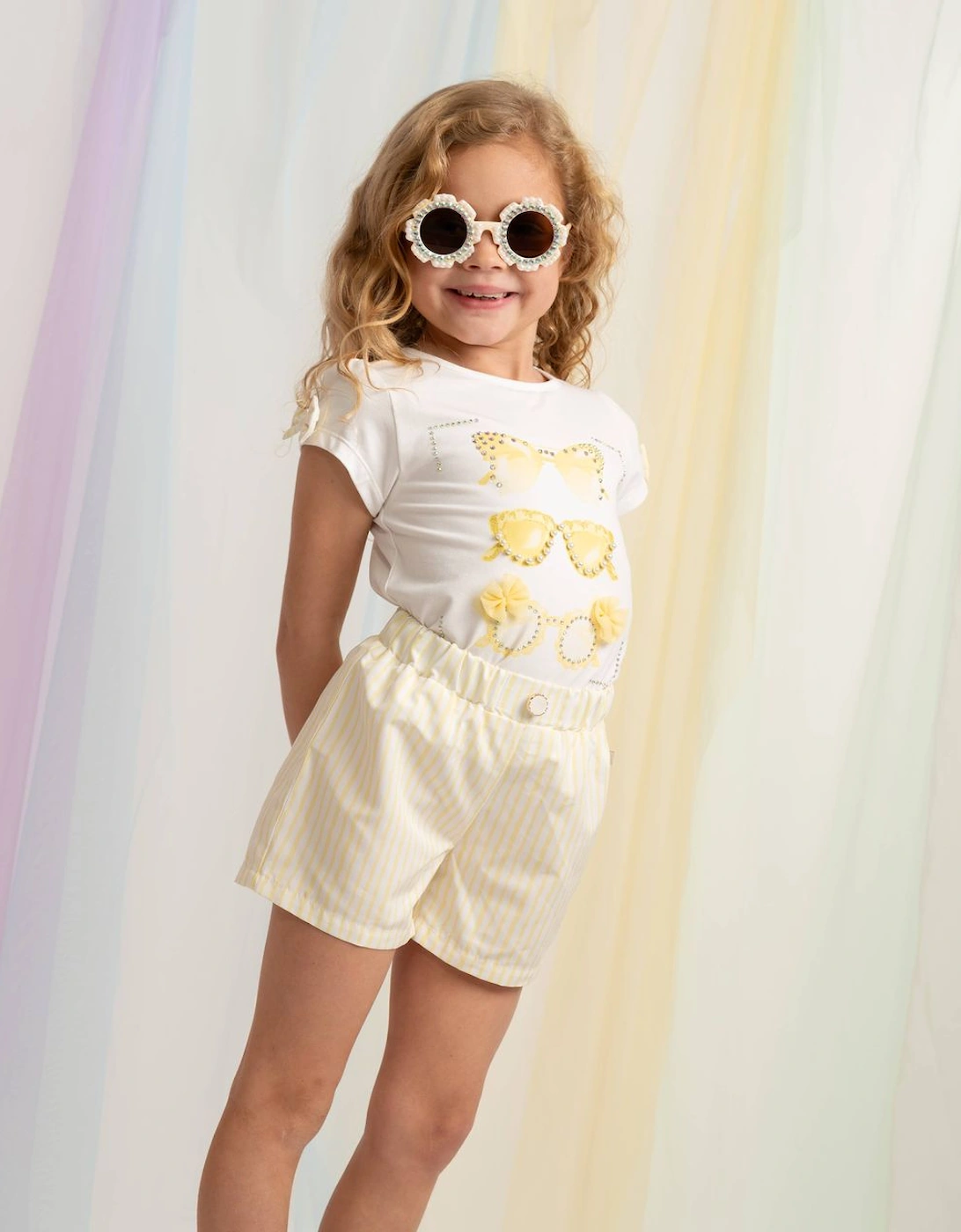 Girls Yellow Lemon Stripe Short Set