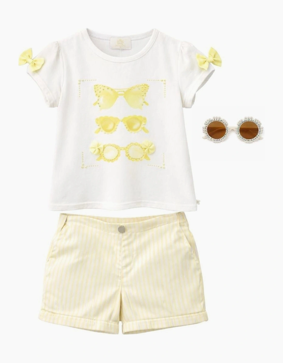 Girls Yellow Lemon Stripe Short Set, 6 of 5