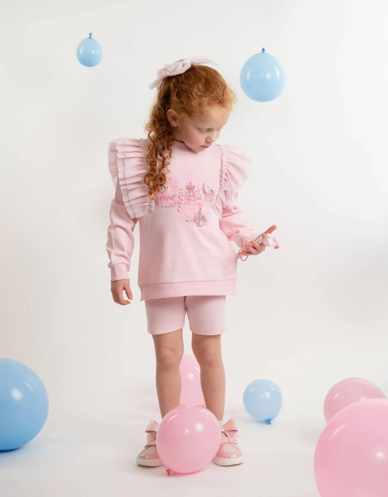 Girls Pale Pink Sweatshirt Bicycle Short Set