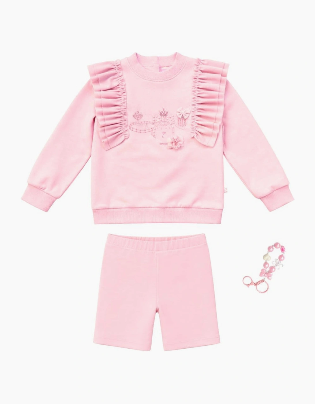 Girls Pale Pink Sweatshirt Bicycle Short Set, 5 of 4