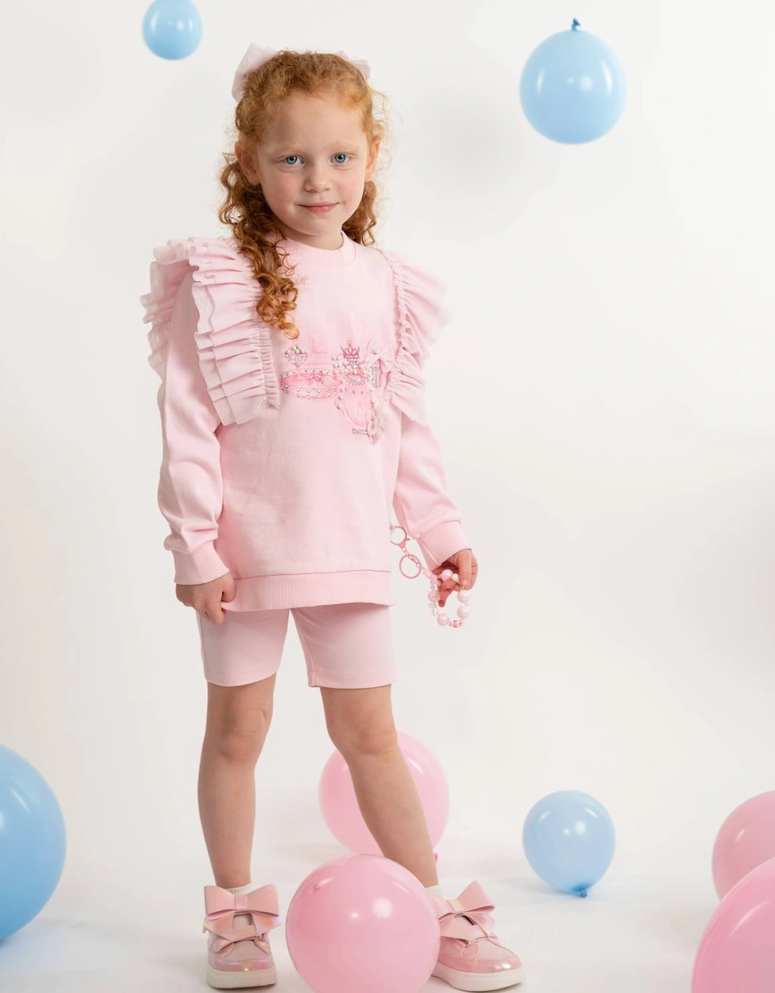 Girls Pale Pink Sweatshirt Bicycle Short Set