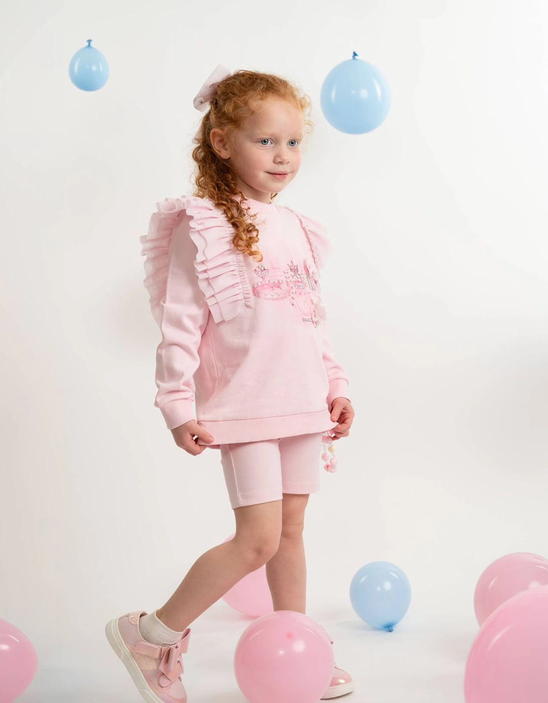 Girls Pale Pink Sweatshirt Bicycle Short Set