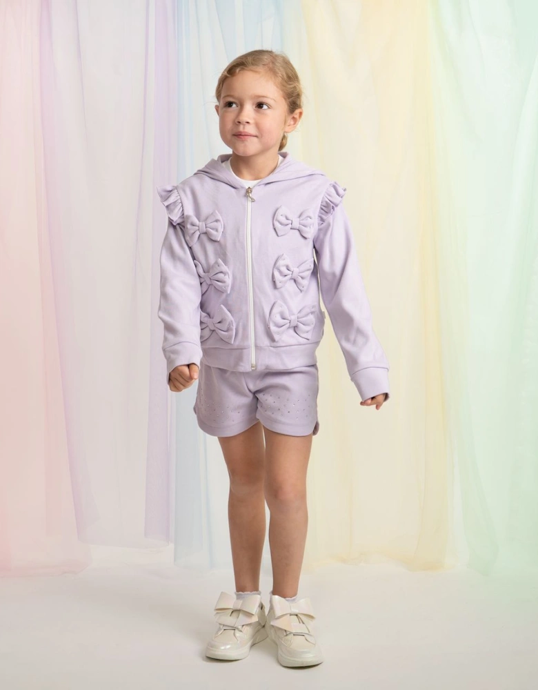 Girls Purple Lilac 3 Piece Sweat Short Set