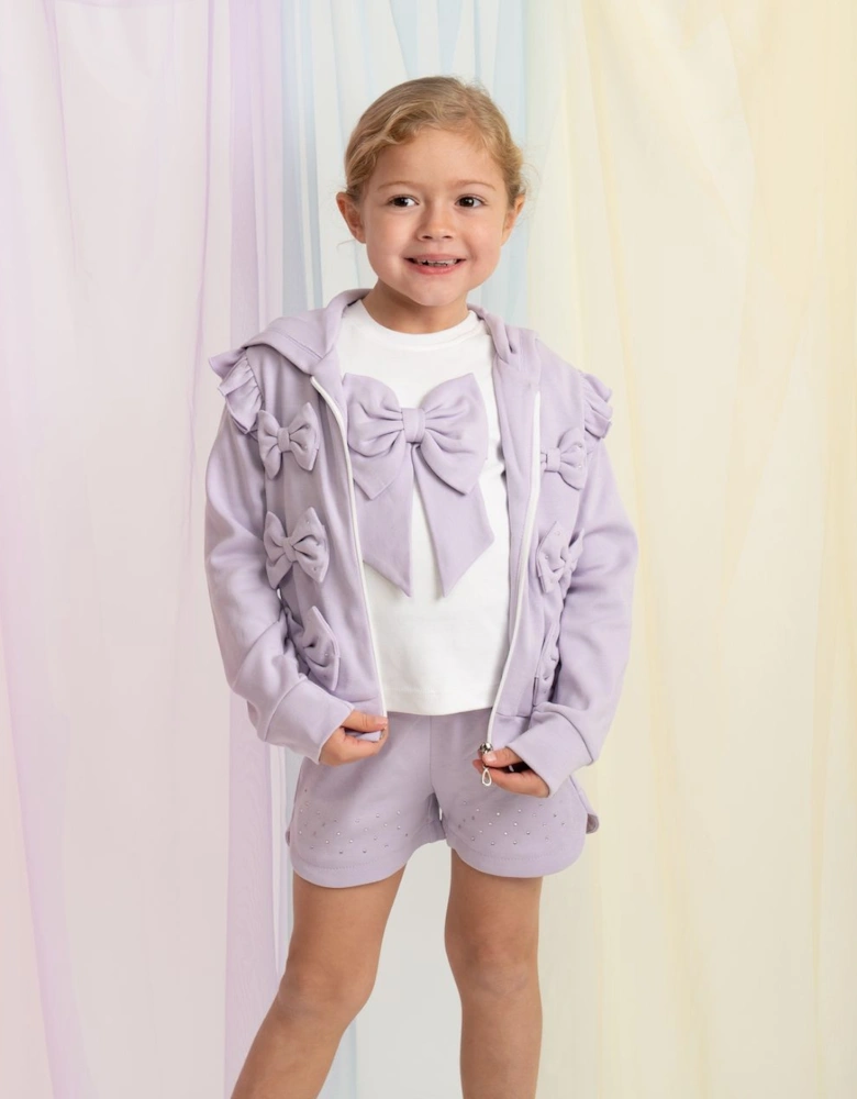 Girls Purple Lilac 3 Piece Sweat Short Set