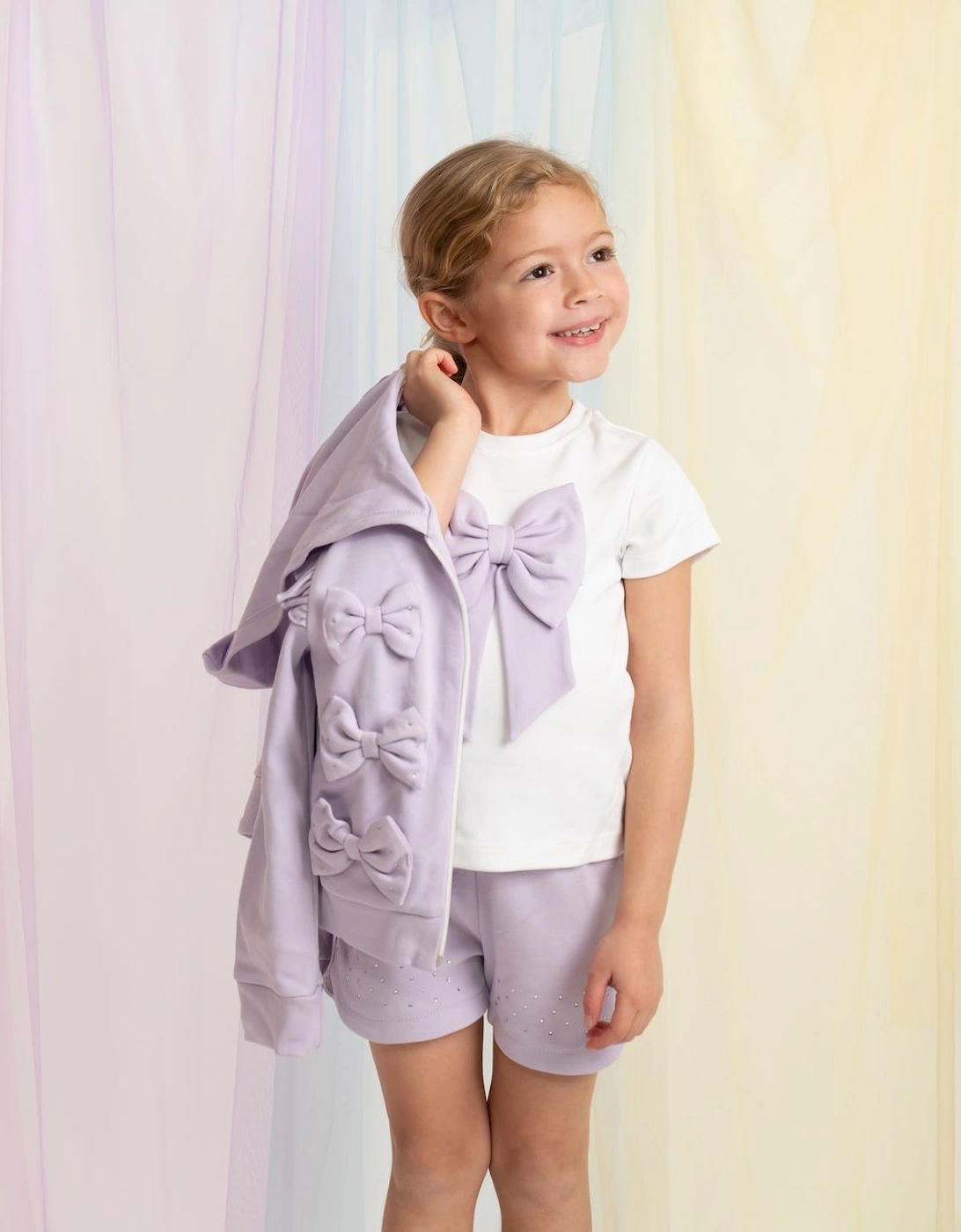 Girls Purple Lilac 3 Piece Sweat Short Set