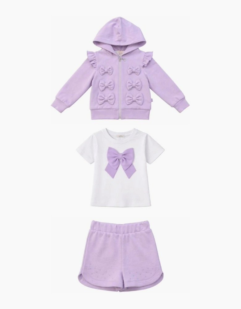 Girls Purple Lilac 3 Piece Sweat Short Set