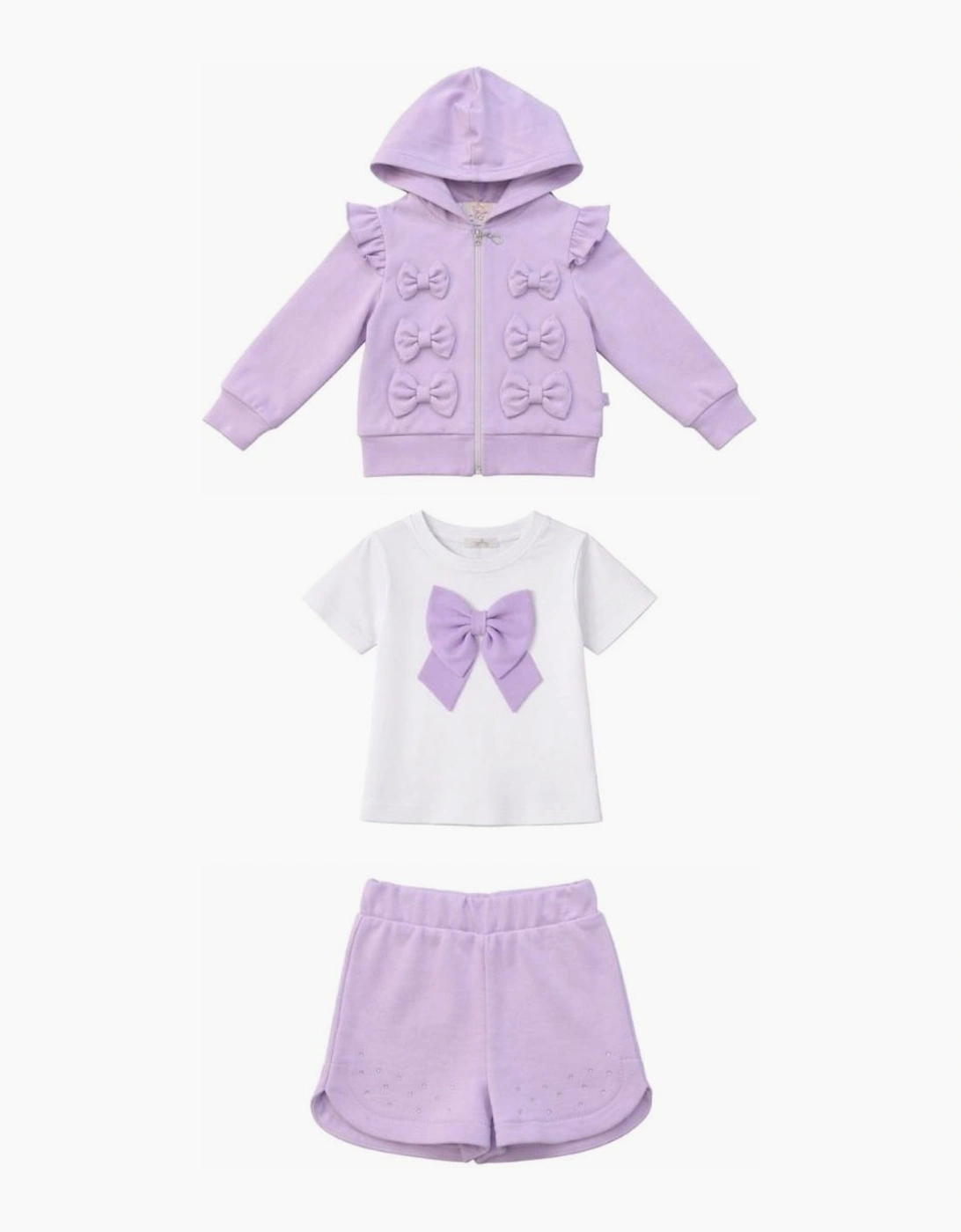 Girls Purple Lilac 3 Piece Sweat Short Set