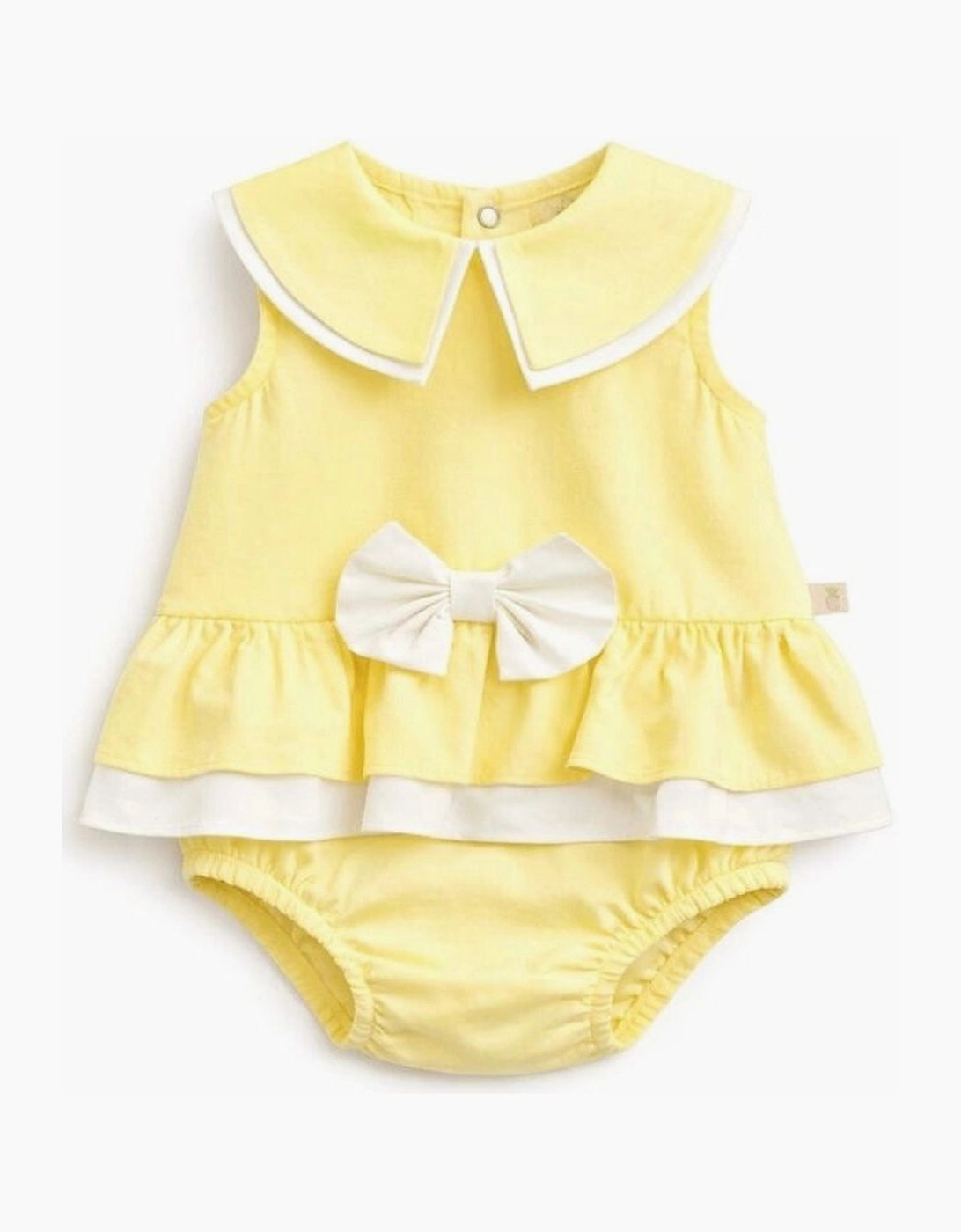 Girls Yellow Lemon Woven Sailor Collared Romper, 6 of 5
