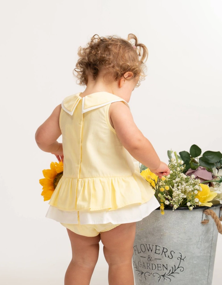 Girls Yellow Lemon Woven Sailor Collared Romper