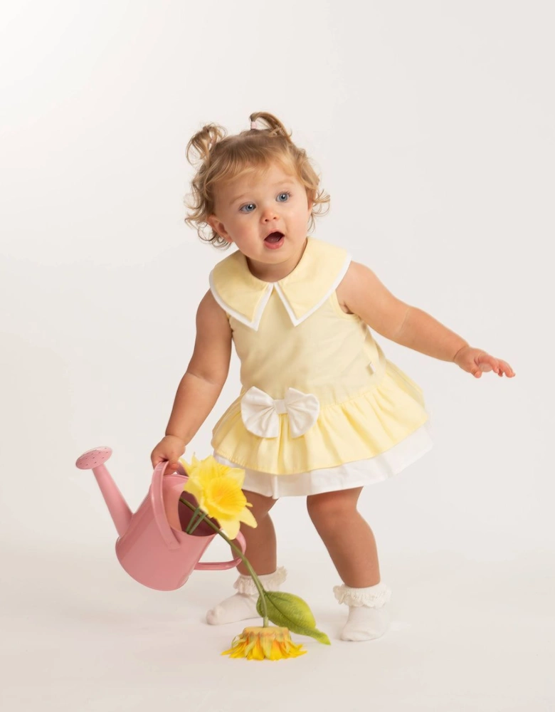 Girls Yellow Lemon Woven Sailor Collared Romper