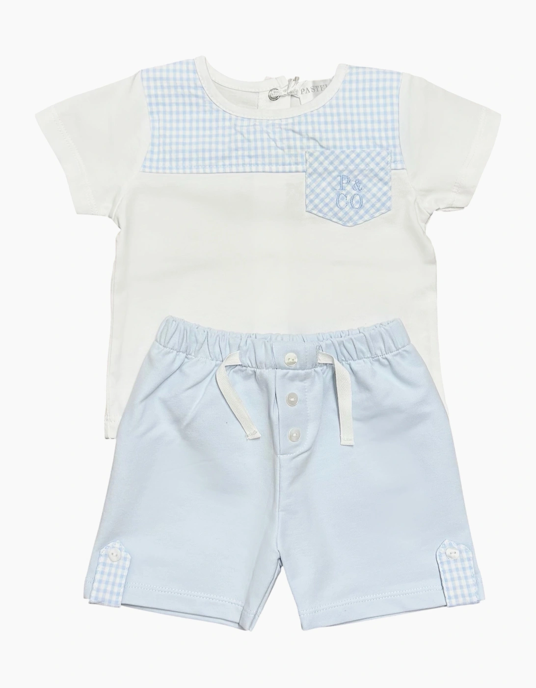 Boys Pale Blue Gingham Short Set, 2 of 1