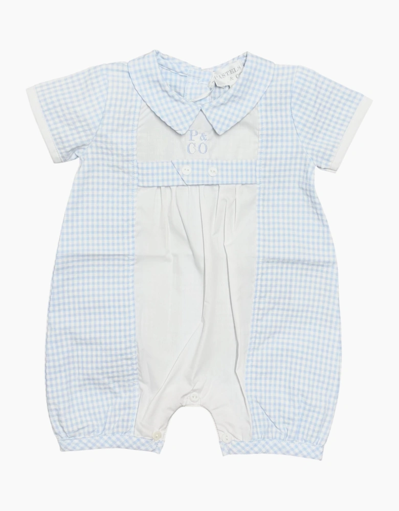 Boys Pale Blue Gingham Romper