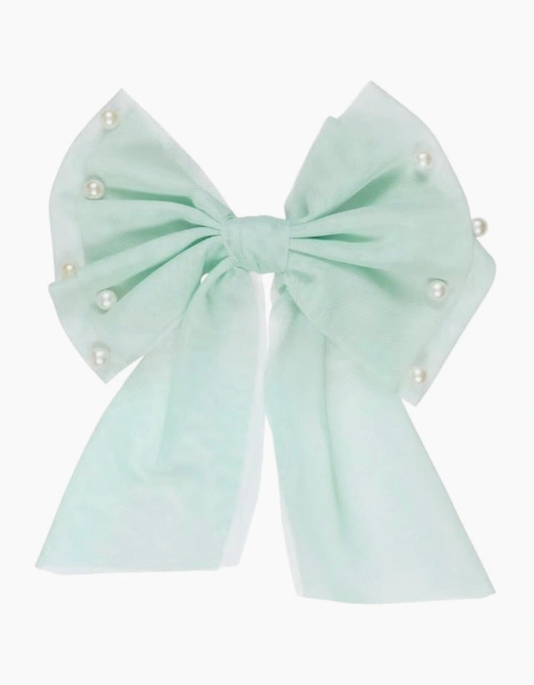 Girls Mint Green Tulle Hair Bow Clip