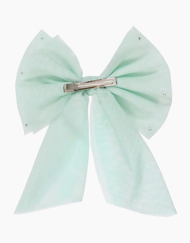 Girls Mint Green Tulle Hair Bow Clip