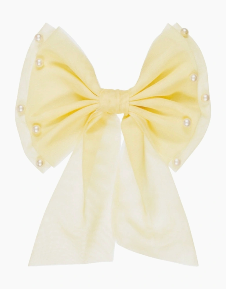 Girls Yellow Lemon Tulle Hair Bow Clip