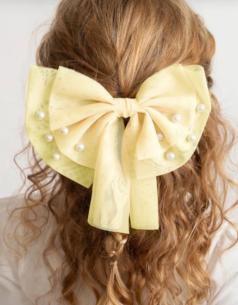 Girls Yellow Lemon Tulle Hair Bow Clip