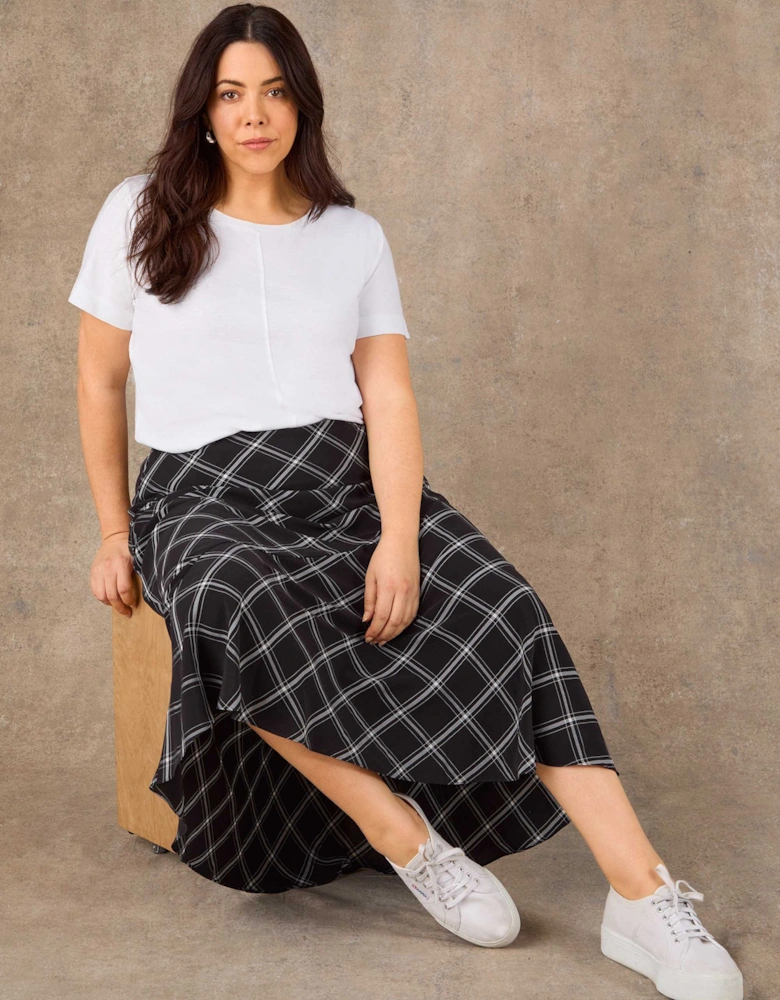 Black Check Bias Cut Flared Midaxi Skirt