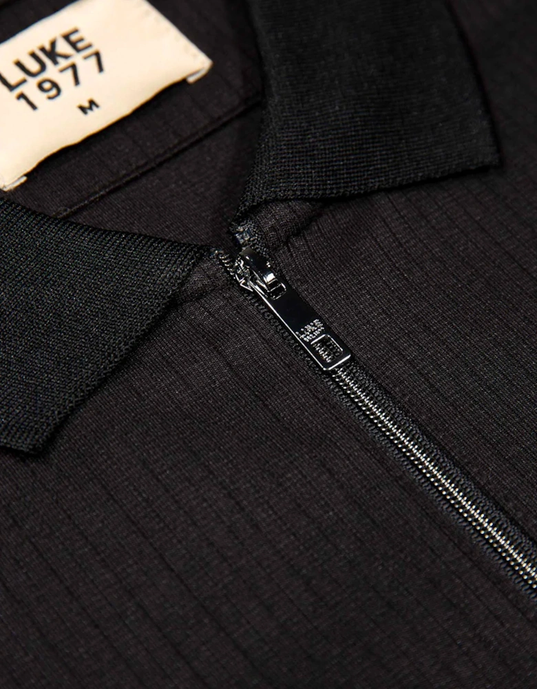 Luke 1977 Henry ribbed Short Sleeve polo shirt BLACK