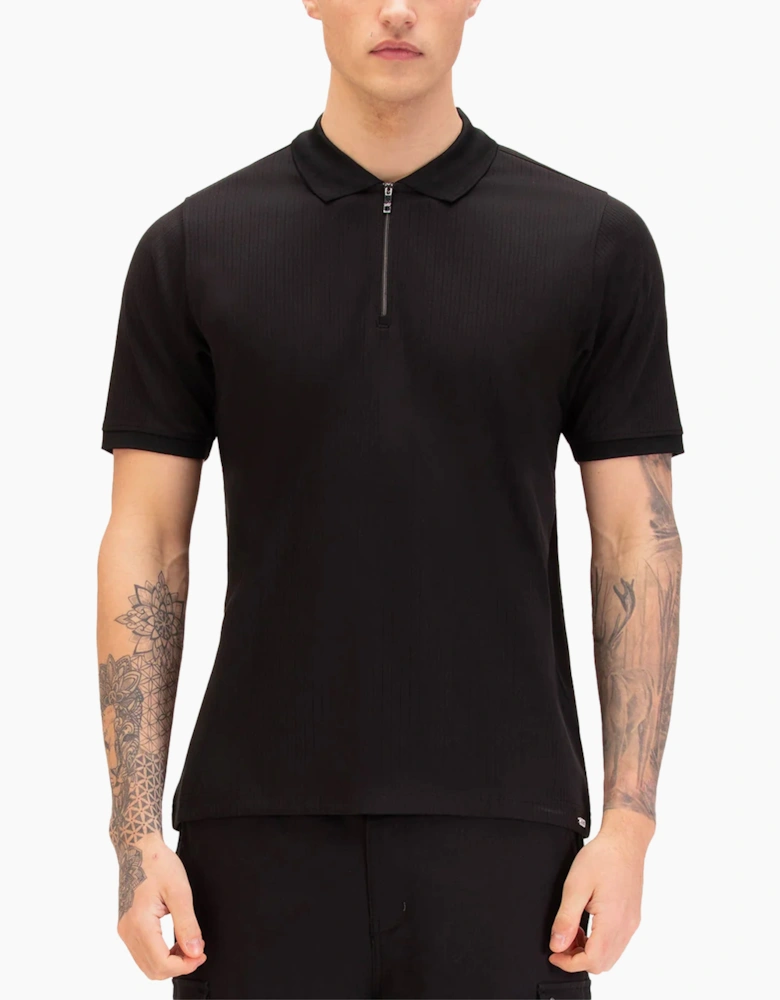 Luke 1977 Henry ribbed Short Sleeve polo shirt BLACK