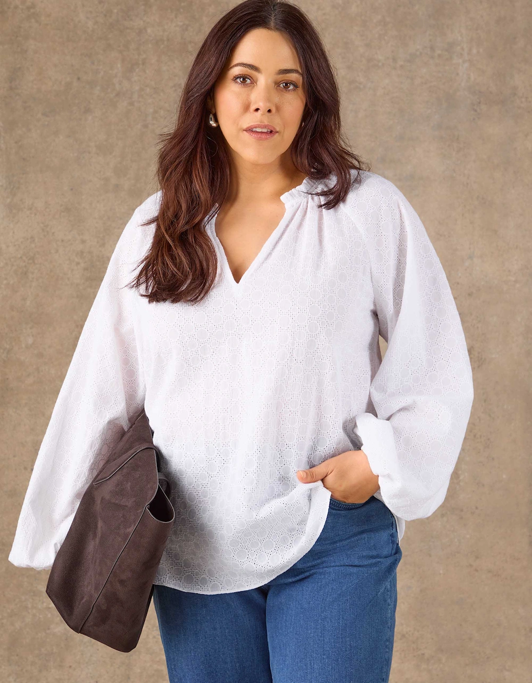 White Broderie Gathered Neck Top