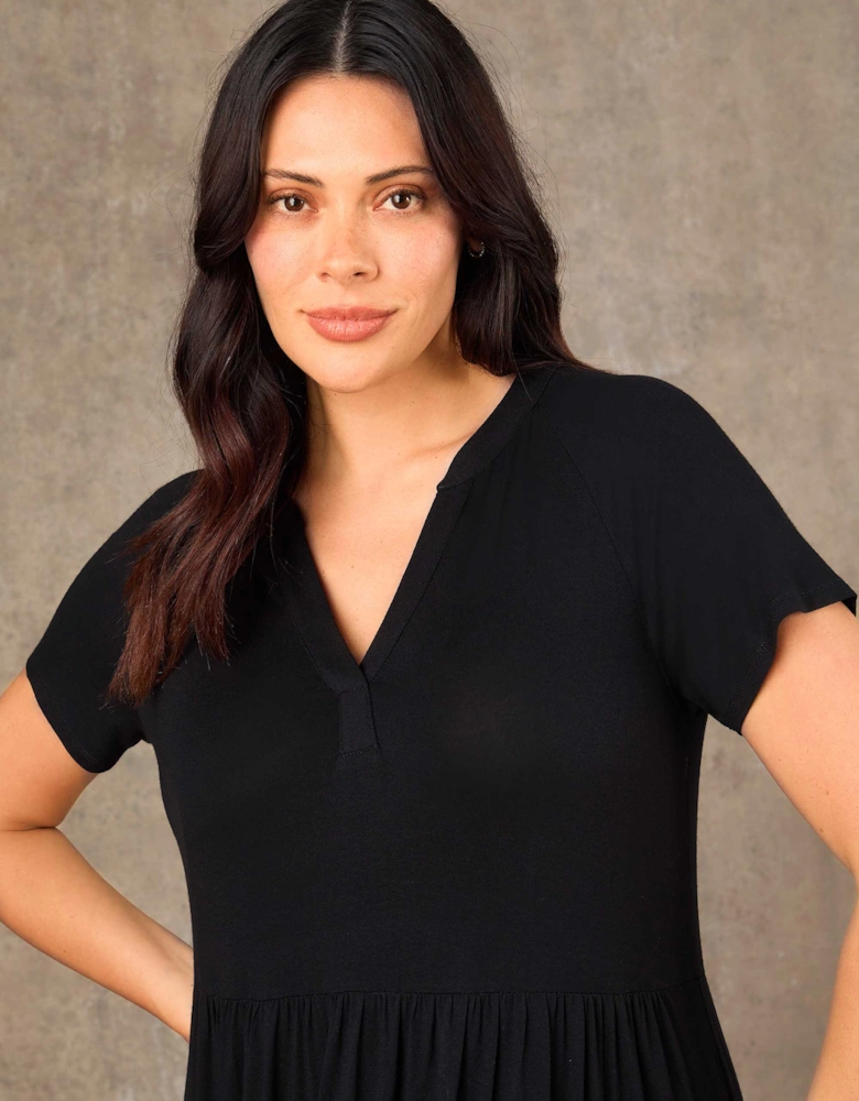 Petite Black Nehru Collar Tiered Maxi Dress