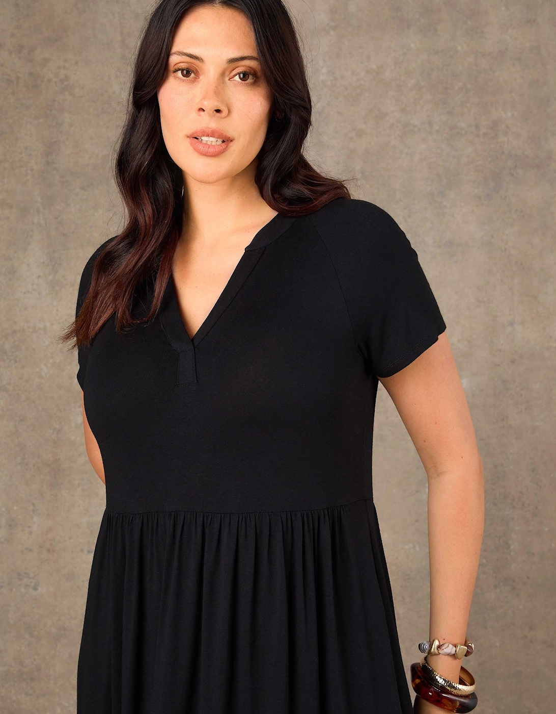 Petite Black Nehru Collar Tiered Maxi Dress