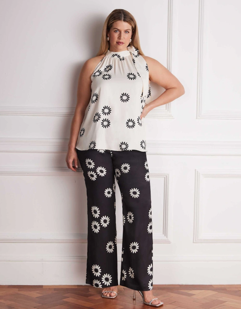 Black Floral Print Straight Leg Trouser