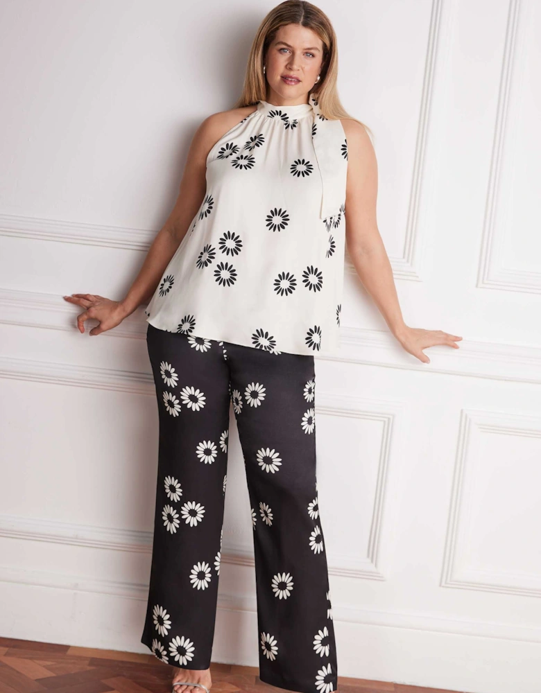 Black Floral Print Straight Leg Trouser