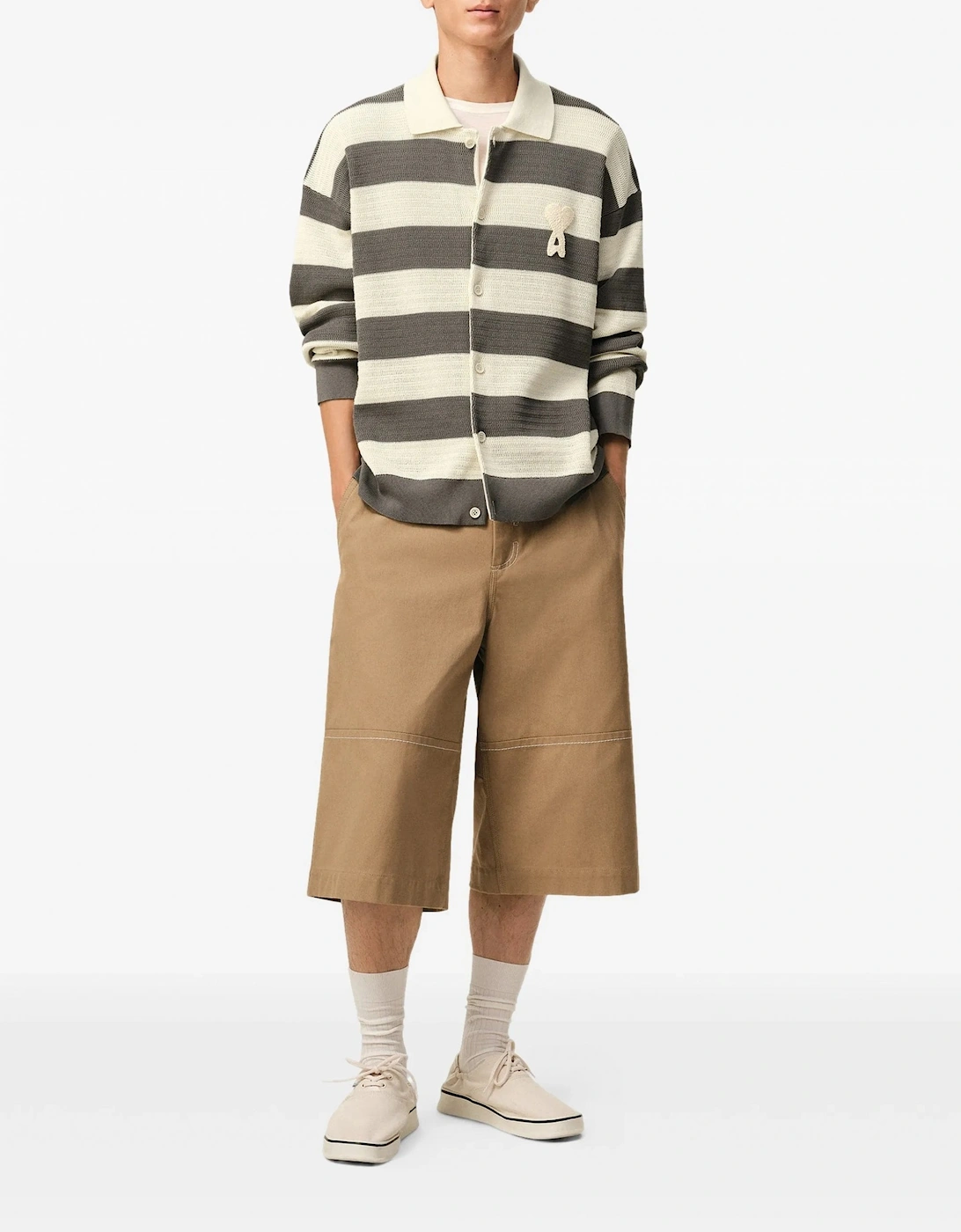 Ajoure Striped Cotton Knit Cream